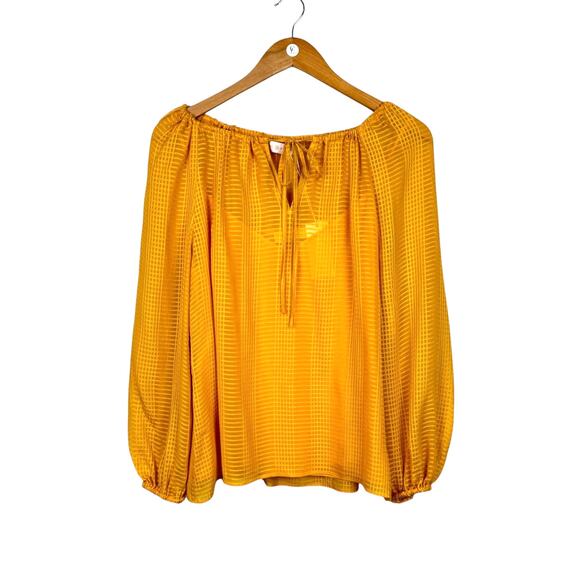 Tory Burch NWT Womens Yellow Natalie Grid Textured Georgette Top with Camisole - Picture 2 of 16